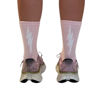 Pink running socks that are sick.