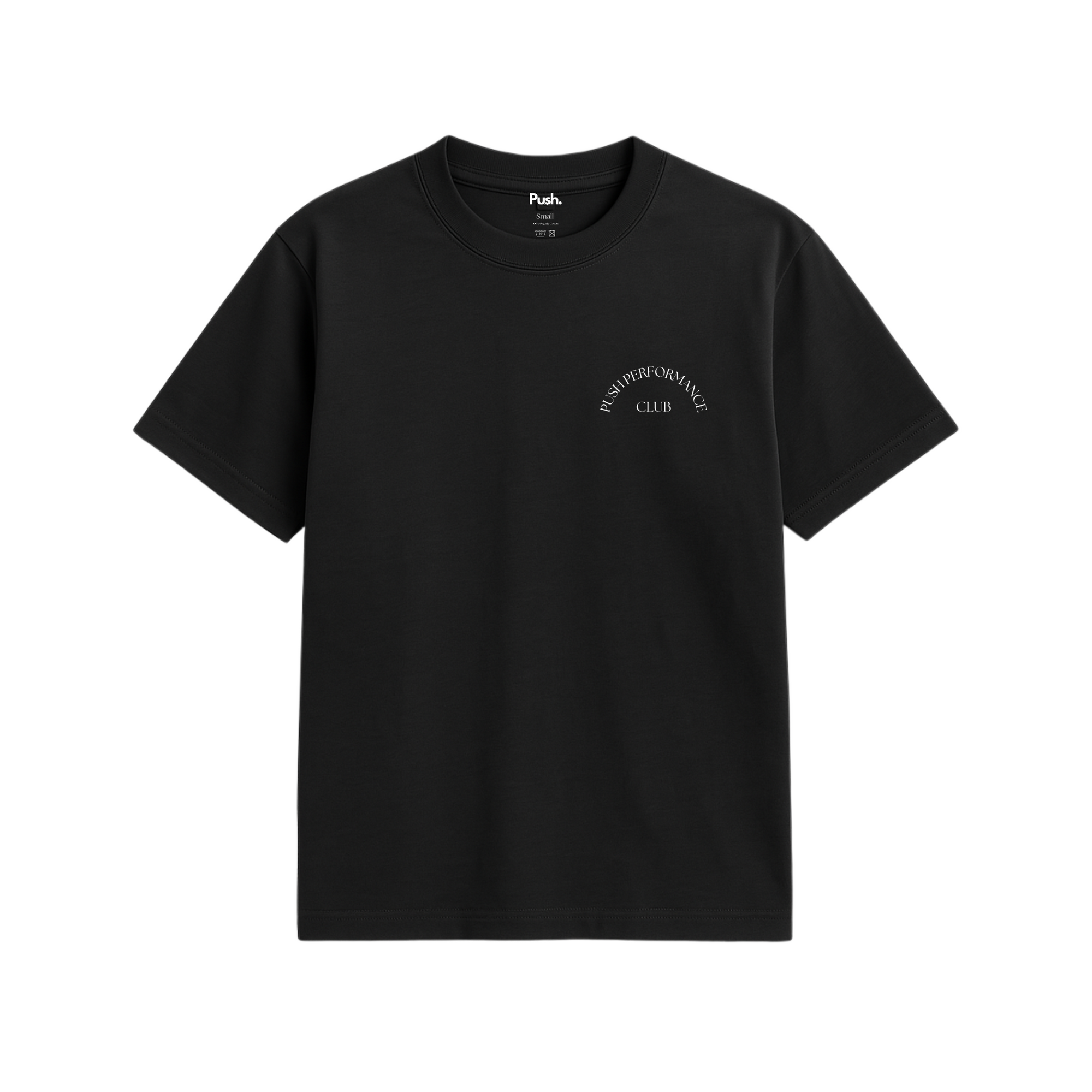 Essential Cotton Tee in black by Push Performance, laid flat to highlight clean silhouette and soft premium cotton