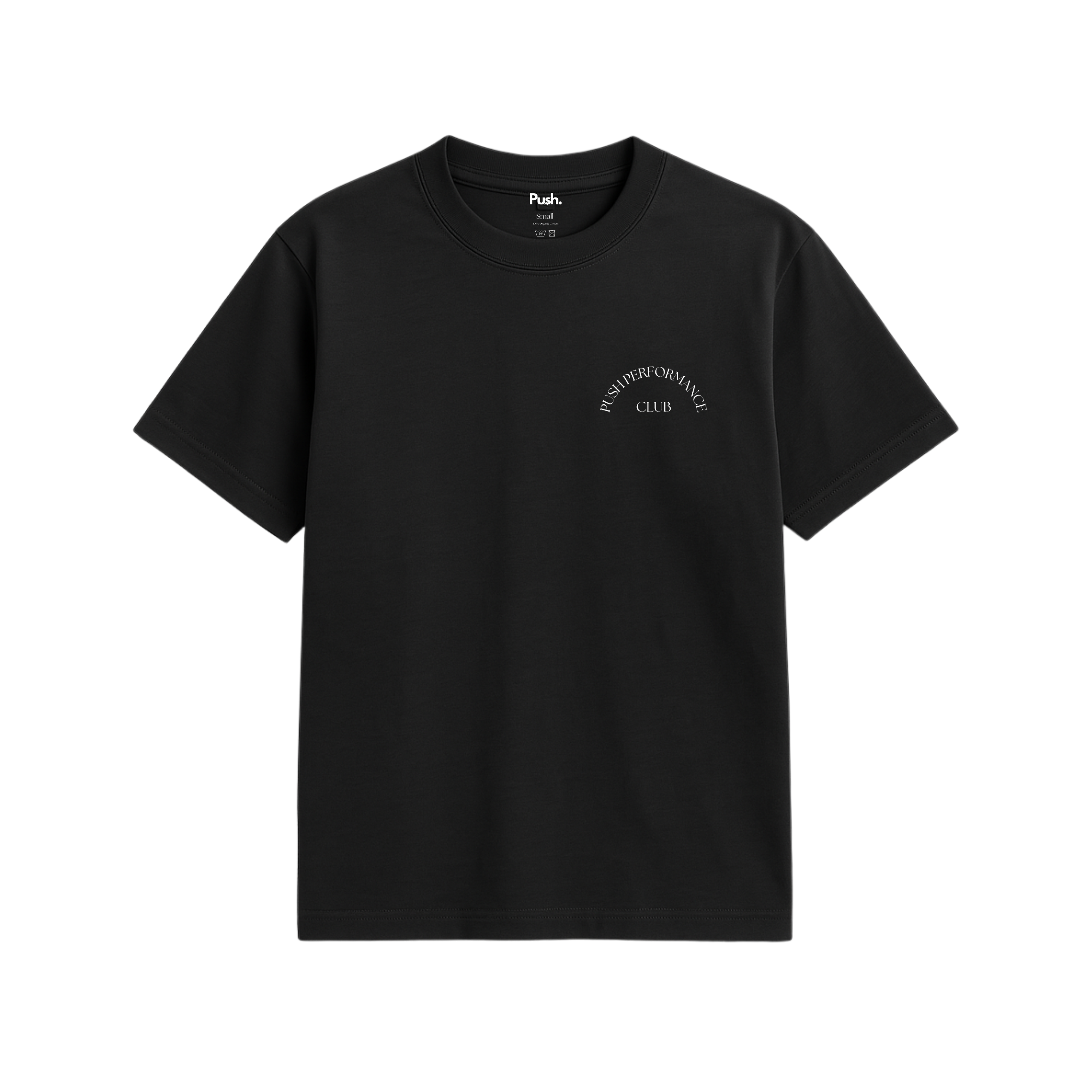 Essential Cotton Tee in black by Push Performance, laid flat to highlight clean silhouette and soft premium cotton