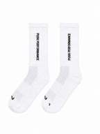 White performance running socks with black 'Push Performance' text on a white background