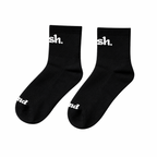 Push performance Black quarter length running socks with white text on a white background