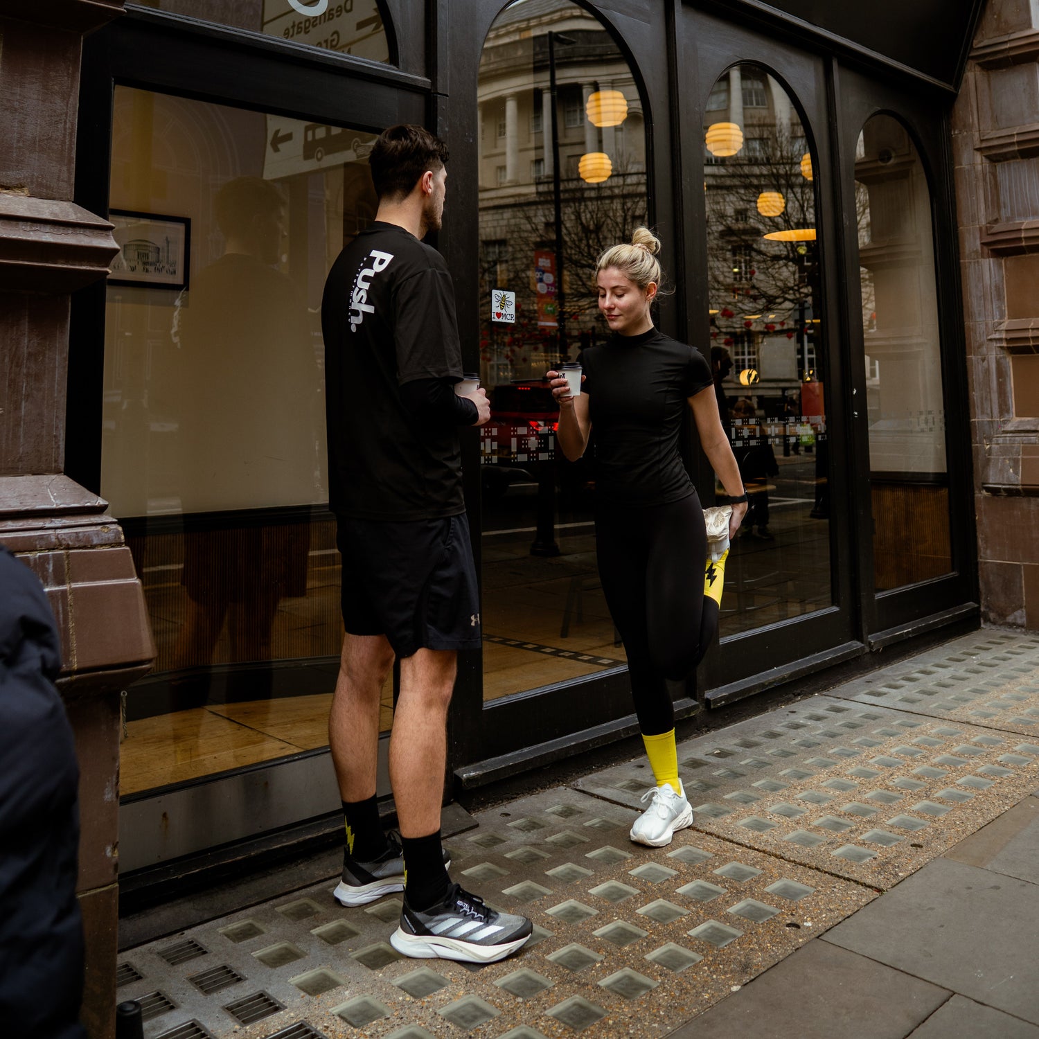 Runners having a coffee before running.