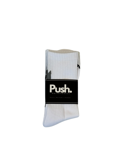 High quality crew socks that are made for running and cycling in a bold white colourway. 