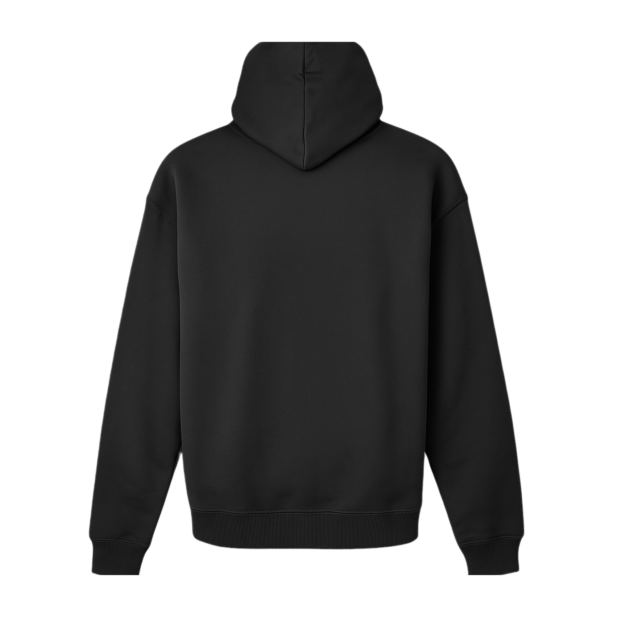 Black Essential Warm Up Hoodie by Push Performance laid flat, showcasing premium cotton fabric and clean athletic cut