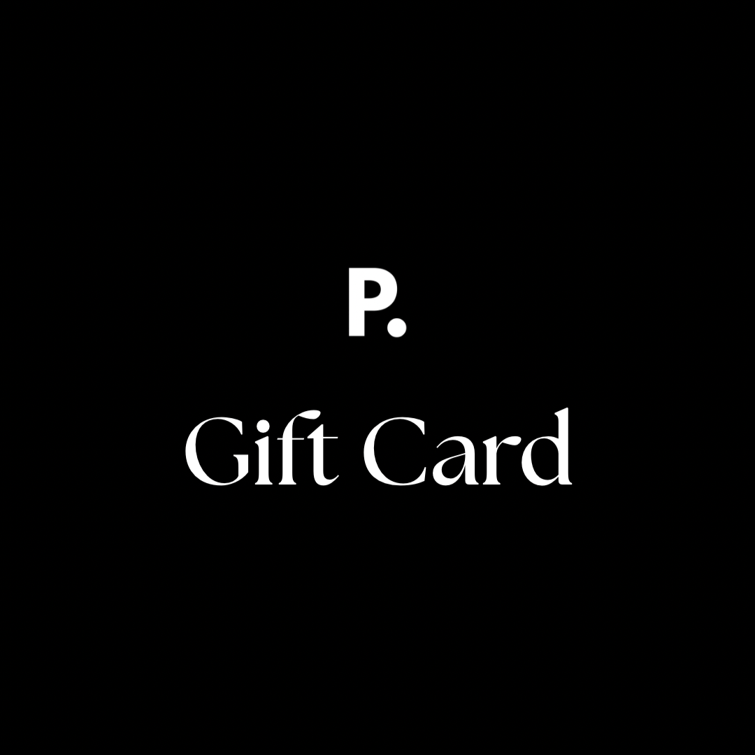 Black gift card with 'P.' and 'Gift Card' text