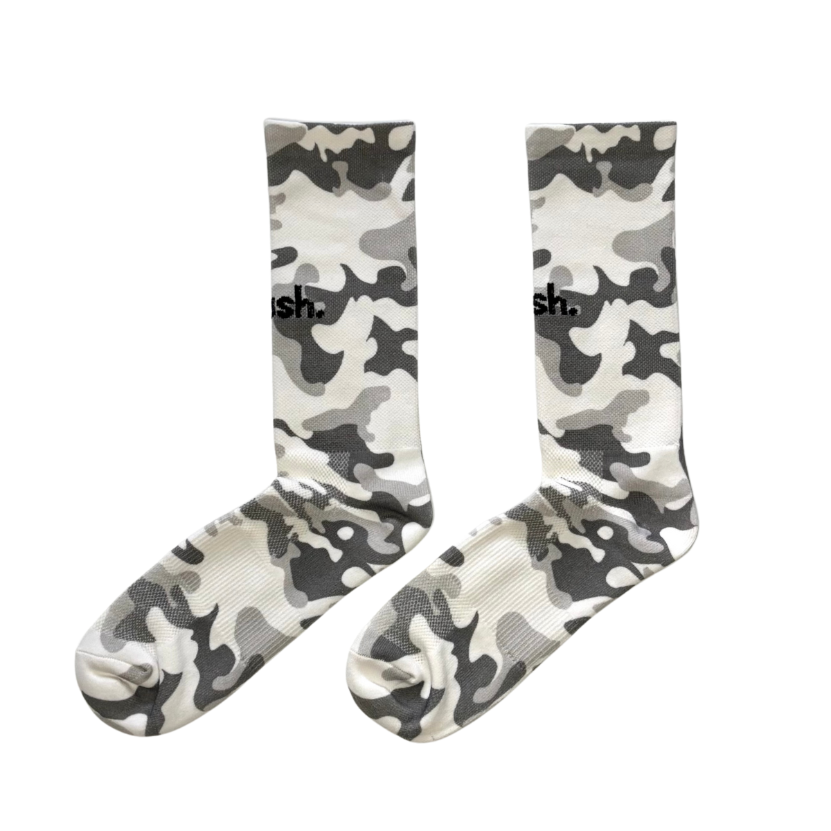 push performance white camo anti-blister running socks on white flatlay background