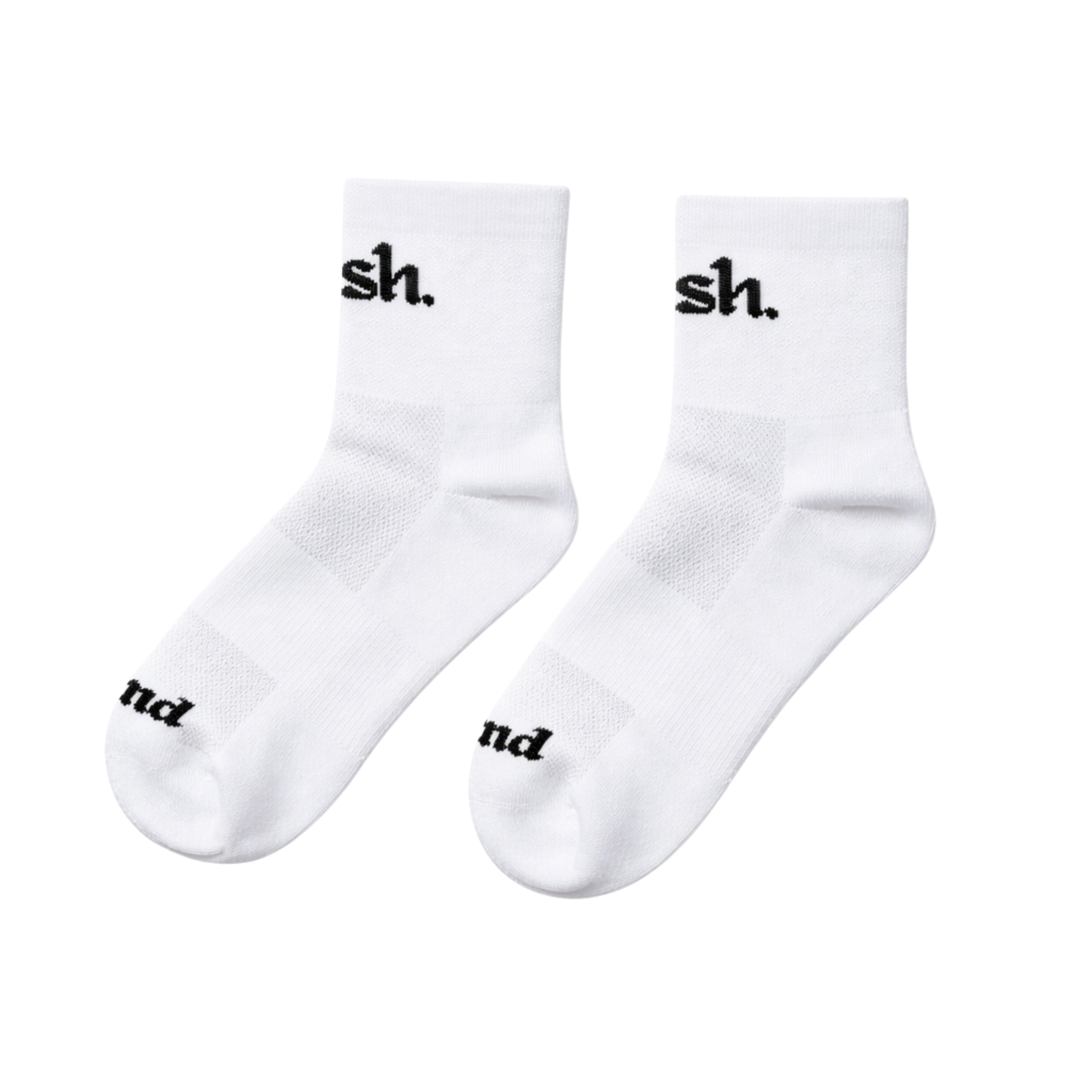 white quarter length crew running socks on white background 
